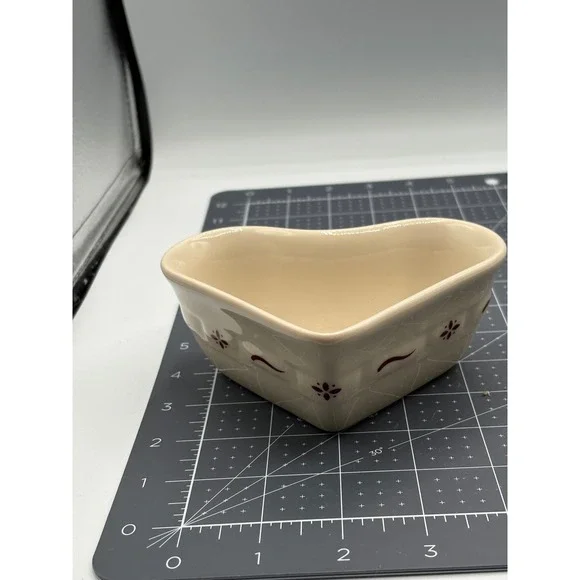 Longaberger Pottery Heart Shaped Bowl Heritage Blossom Cream Burgundy Stoneware
