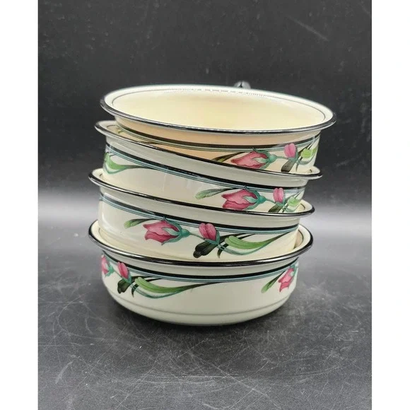 Set/4 Lenox Chinastone Midnight Blossom Soup Cereal Bowl Floral Flower 6.25