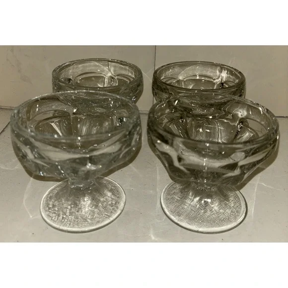 Vintage‎ Clear Glass Pedestal Dessert Ice Cream Sherbet Bowls, Lot Of 4, Mexico
