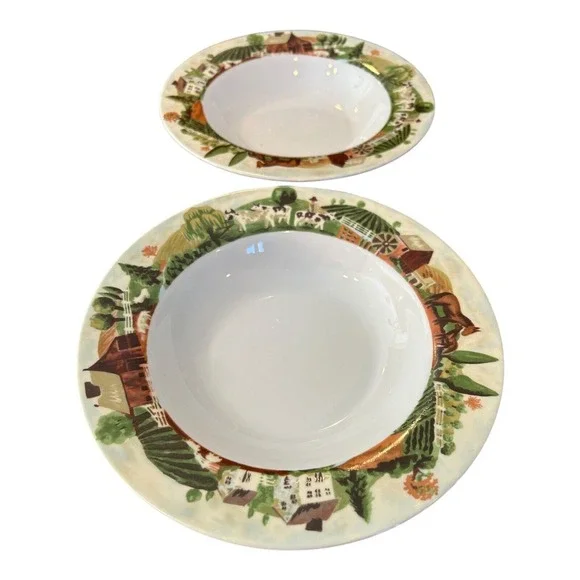 Farberware Retroneu Country Life 333 Soup Pasta Cereal Bowls Hannah Greene set 2