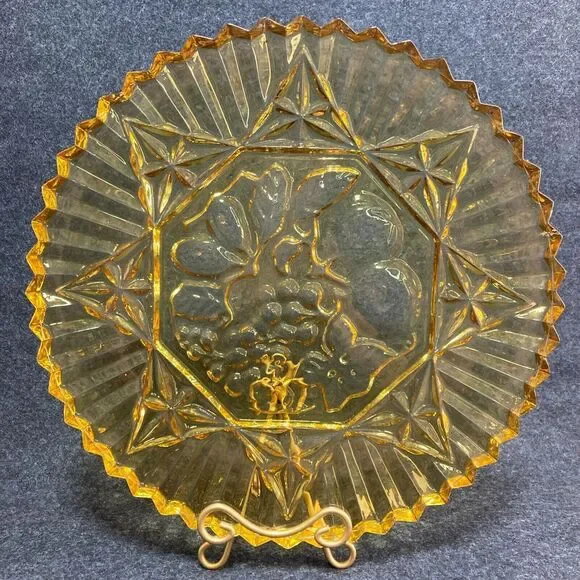 Vintage Amber Federal Fruit Glass Serving Plate 1940's‎ Pioneer Fruit Pattern