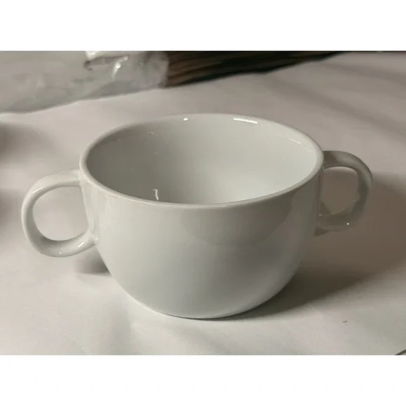 World Market Double Handle White Bowl