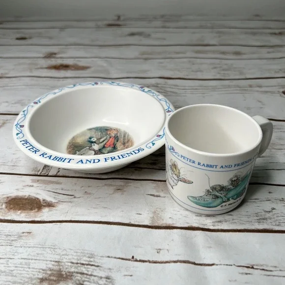 Eden Peter Rabbit and Friends Bowl Mug Set White Melamine Beatrix Potter OS