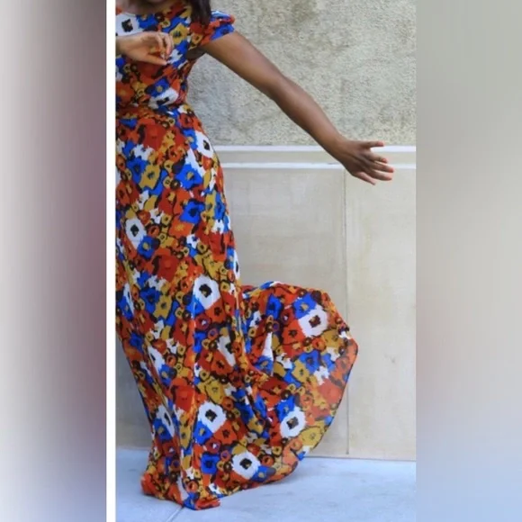 Knt Kova And T Floral Garden Party Maxi Long Dress Flowy Relaxed‎ Women 8 NEW