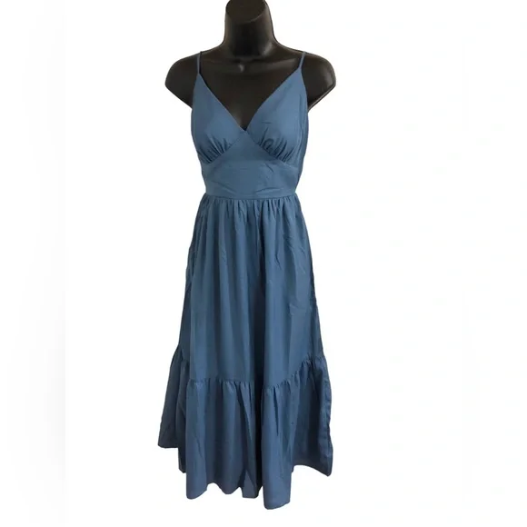 Jessica‎ Simpson blue v-front open tie back tiered spaghetti strap dress size XS