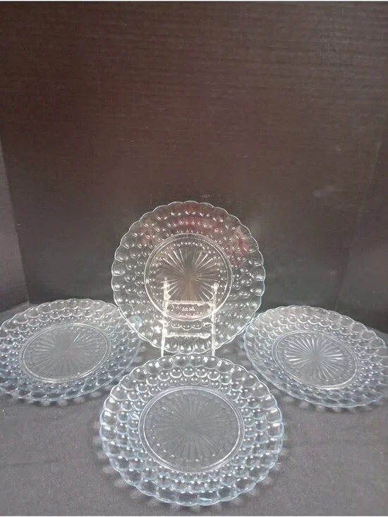 Vintage Retro Cottage Core 4 pc 1940s Blue Bubble Glass by Anchor Hocking 9.5