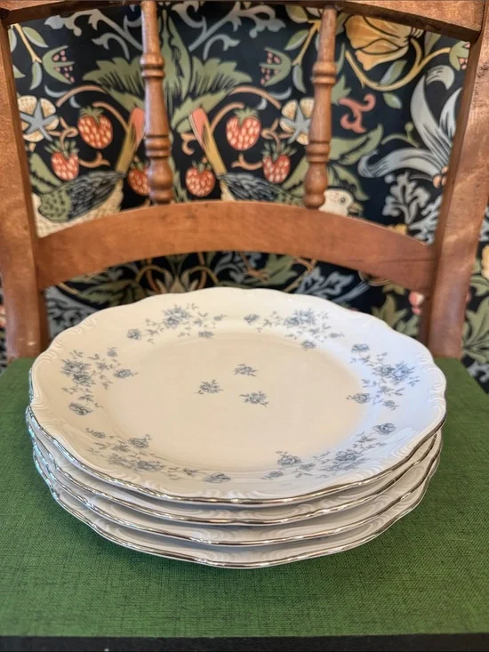 Set of 4 Johann Haviland Blue Garland Salad Plates Platinum Trim 7.5 inches