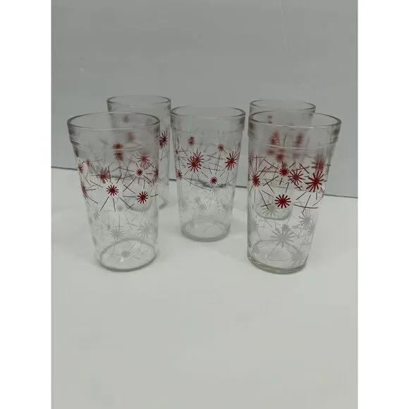 5 Vintage‎ Hazel Atlas Red &White Atomic Starburst 5.5