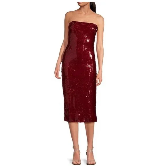 LUCY PARIS Strapless Sequin Sheath Dress‎ Women's Party Cocktail Burgundy Red