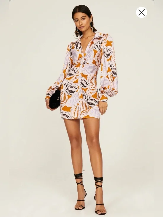 For Love & Lemons Women’s Esmeralda Mini Dress in Orange Butterfly Size XS