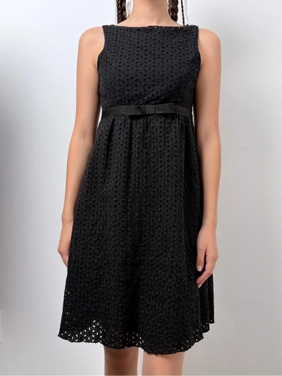 F.A.N.G Black Eyelet Midi Dress with Bow Waist