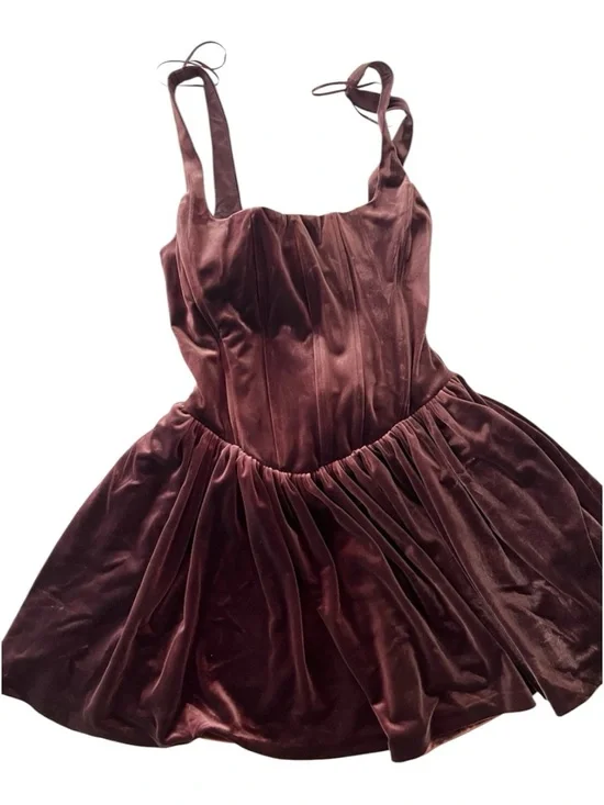 ZARA Velvet Corset Mini Dress Maroon Burgundy Bubble Hem Size S