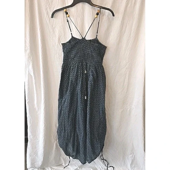 Funky People Dress Sz M Boho Hippie Festival Smock Bodice Wood Beads Bubble Hem‎