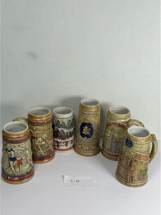 Lot of 6 Vintage Budweiser Beer Steins - Anheuser-Busch Collectibles - C-11