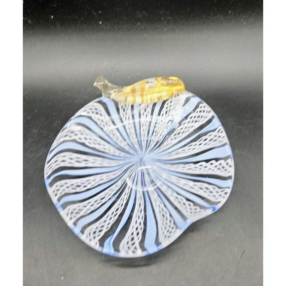 Vintage Murano Blue Zanfanirico Ribbon Glass Apple Trinket Dish 4.75