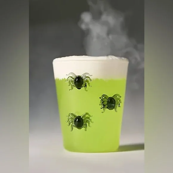 New Set of 2 Anthropologie Halloween 3D Spider Icon Juice Mugs Cups Glass