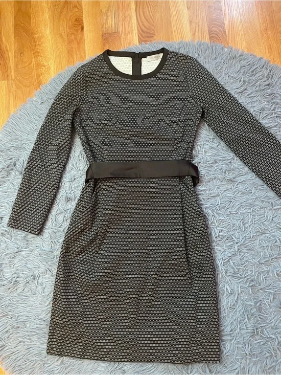 Max Mara Marella Textured Black White Long-Sleeve Sheath Dress Size S