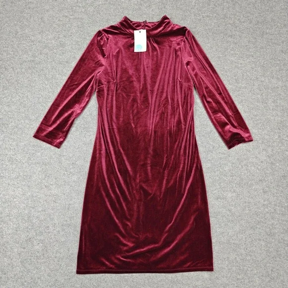 Boden‎ Dress Womens 8L Tall Red Velvet Cowl Neck Sheath Knee Length New