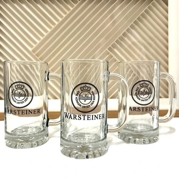 Vtg Warsteiner Beer Glass Mugs Set of 3 German Draft Tankards Heavy Base 0.5L