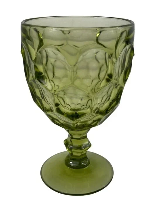 Vintage Imperial Glass Provincial Avocado Green Thumbprint Water Goblet