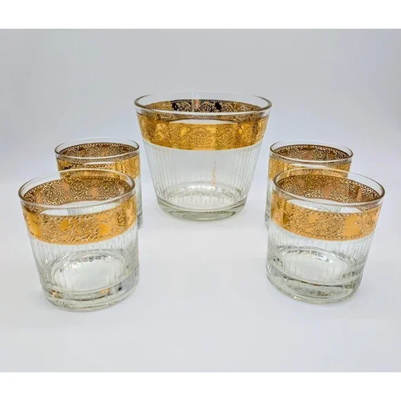VTG Culver Glass Tyrol Double Old Fashioned Rocks Glasses Ice Bucket MCM