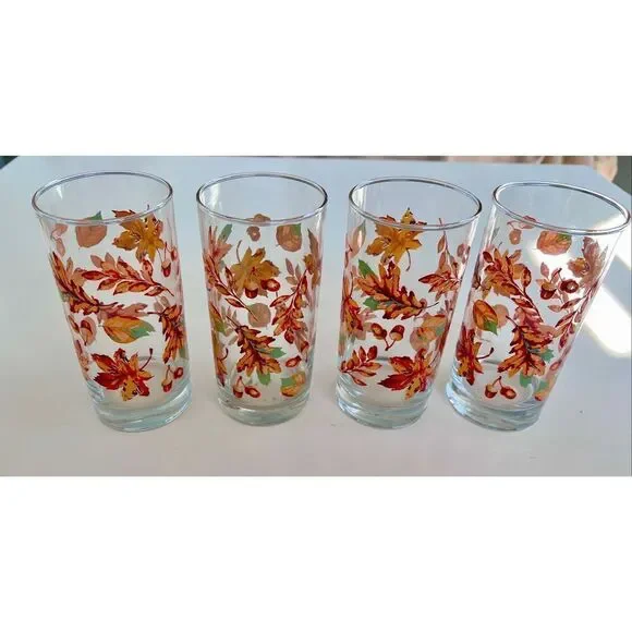 Set of 4 Vintage Libbey Crisa Autumn Leaves Drinking Glasses