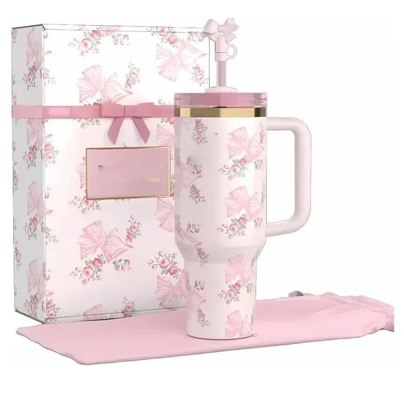 Stanley LoveShackFancy Limited Edition 40oz Ribbon Rosa Pink Bow tumbler