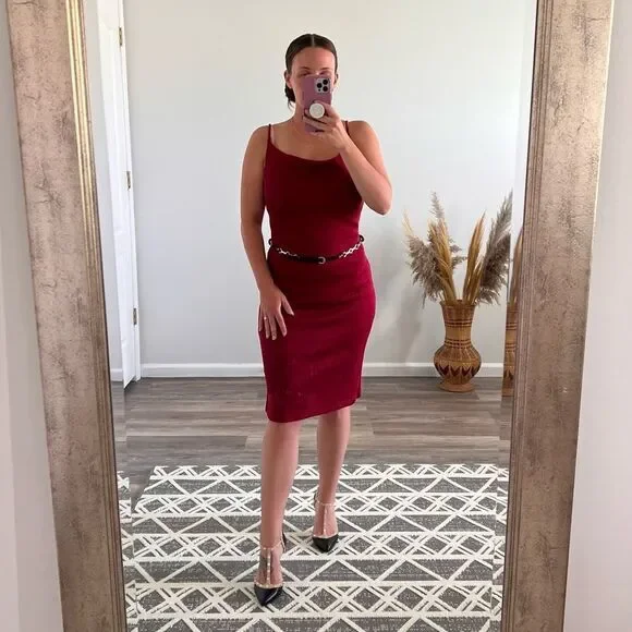 Vintage‎ Y2K RAVE shiny red drape front spaghetti strap dress