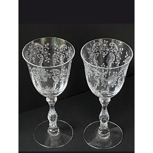 Fostoria Navarre Cordial Goblet Clear Etched Crystal 1 oz Set of 2