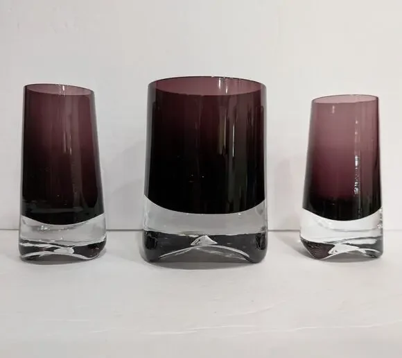 Vintage Scandinavian Purple Sommerso Shot Glass/Gin Glass Set Of 3 Mid Century