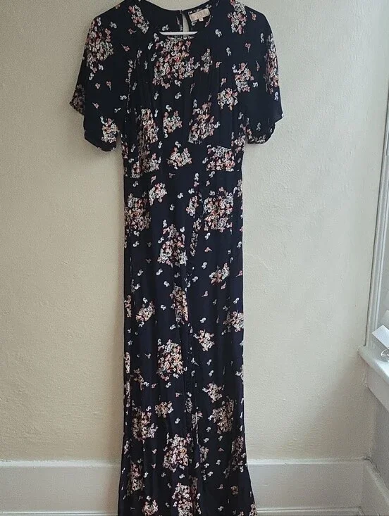 ​byTiMo Navy Blue Floral Short Flutter Sleeve Midi/Maxi Dress Sz XS_096