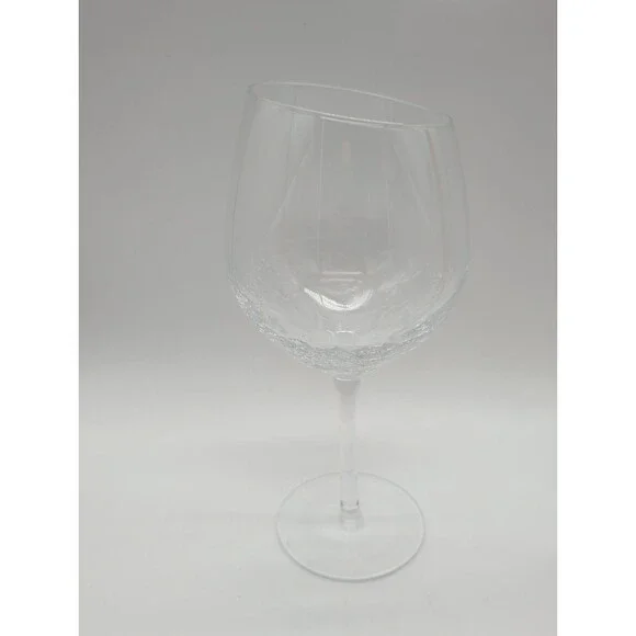 Pier 1 Angled Crackle Red  Wine Glass Slanted Lip Vtg Clear