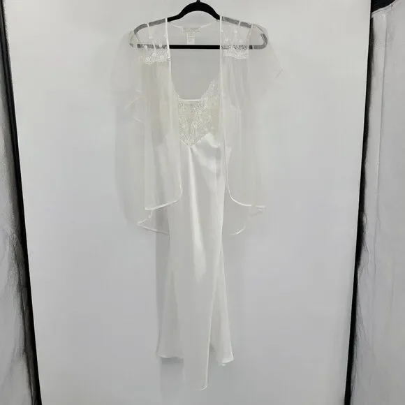 Vtg Val Mode‎ Lingerie Peignoir Negligee Set Sheer Robe Mermaid Gown White Sz S
