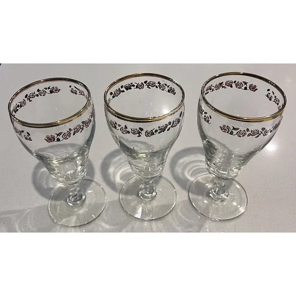 Rare Pink Rose Gold Trim Water‎ Goblets Drinking Glasses Set Of 3