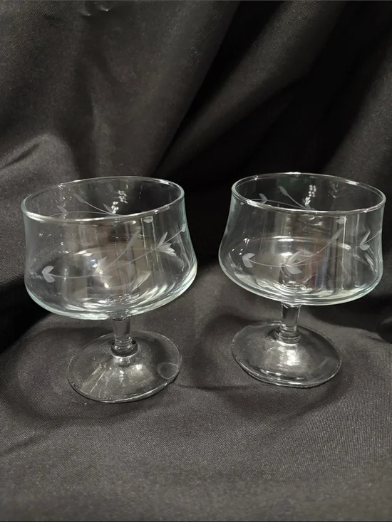 Etched cocktail glasses Princess House Cognac Whiskey Dessert or Shrimp
