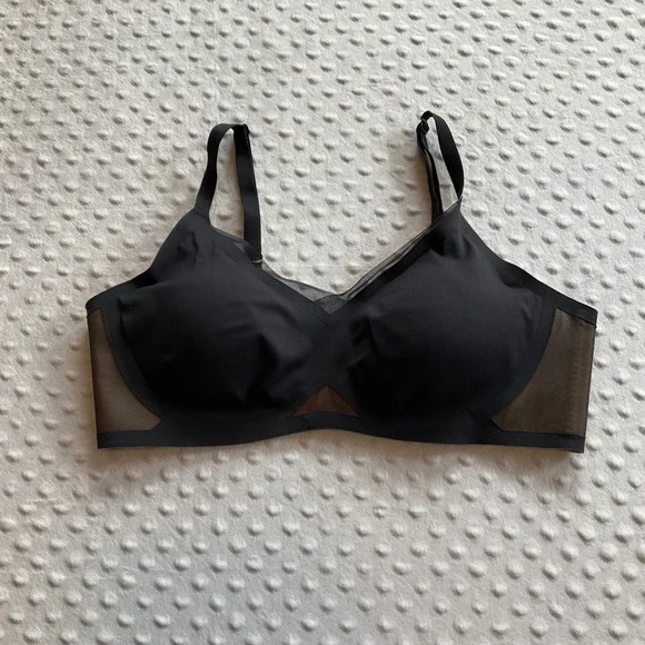Honeylove‎ Silhouette Bra Women XL Black Mesh Wireless V-Neck Support BR0302