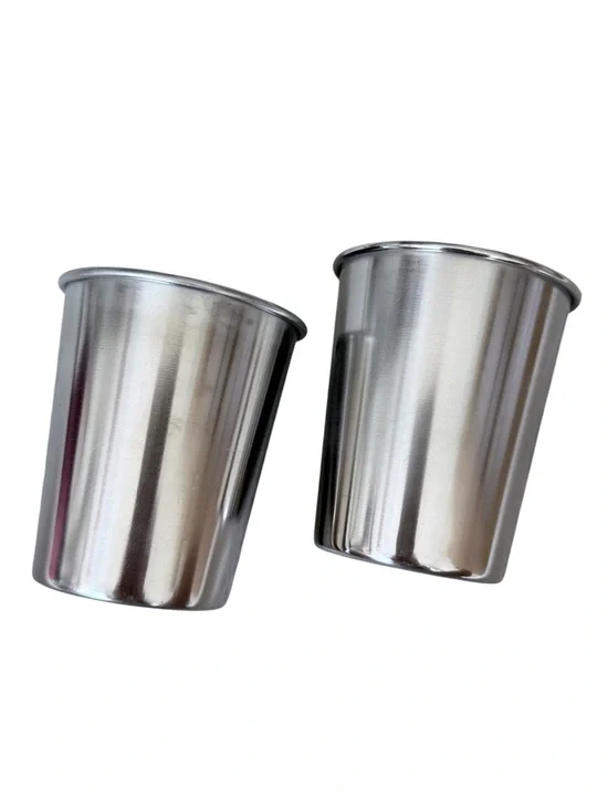 Stainless Steel Cup Set 8oz - Silver Shiny Tumblers (2) (E36)