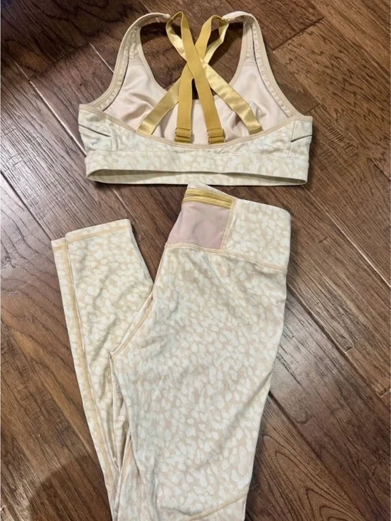 Fabletics Pale Yellow Leopard Print Sports Bra & Leggings Set