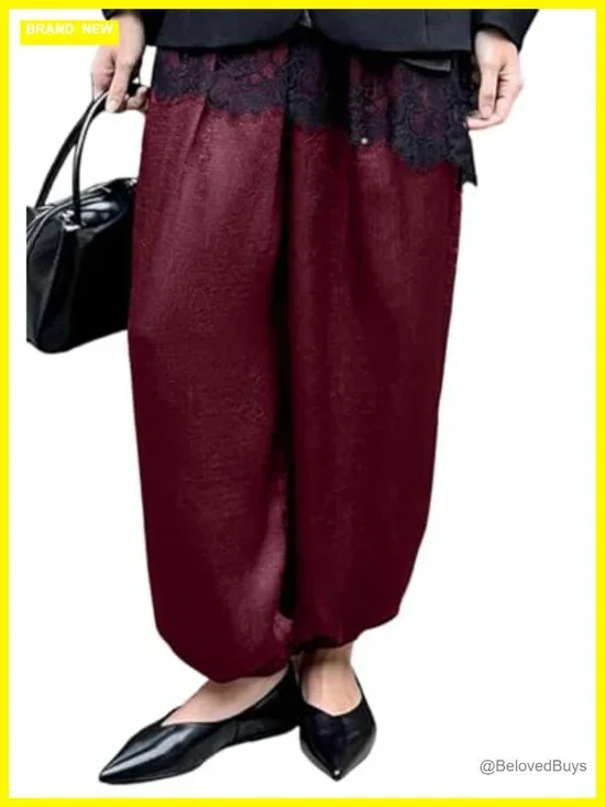 Satin Wide Leg Dress Pants Barrel Silky Casual Dressy Flowy High Waisted