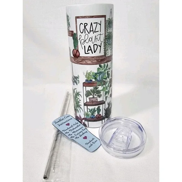 Crazy Plant Lady Print Shelves Flowers Pots 20oz Stainless Steel Skinny Tumbler