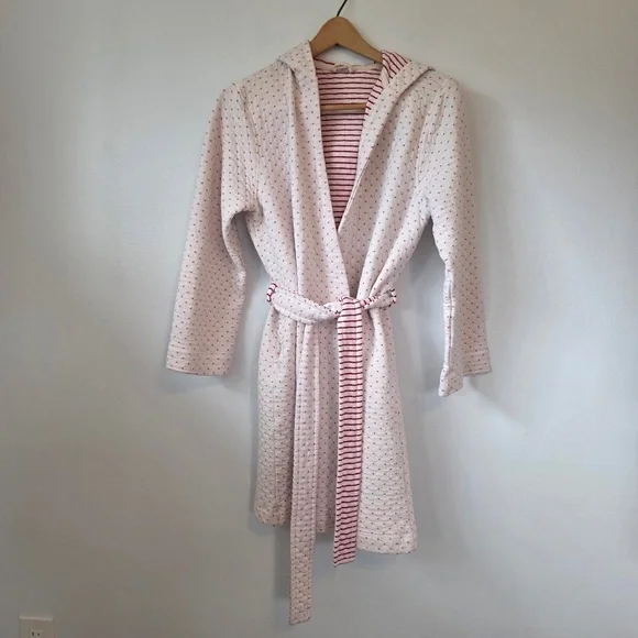 Vintage Old Navy Intimates Cream/Red Quilted Holiday Hooded Robe - Small