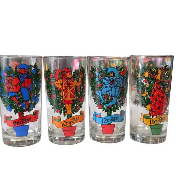 Vintage Twelve Days of Christmas Glasses Complete Set of 12 Libbey Holiday