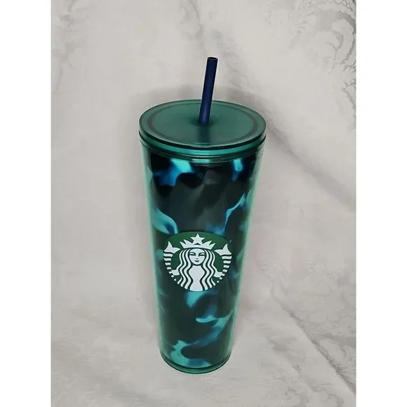 Starbucks‎ Teal Turquoise Wave Tumbler 24oz - Green 2020 Marbled Swirl