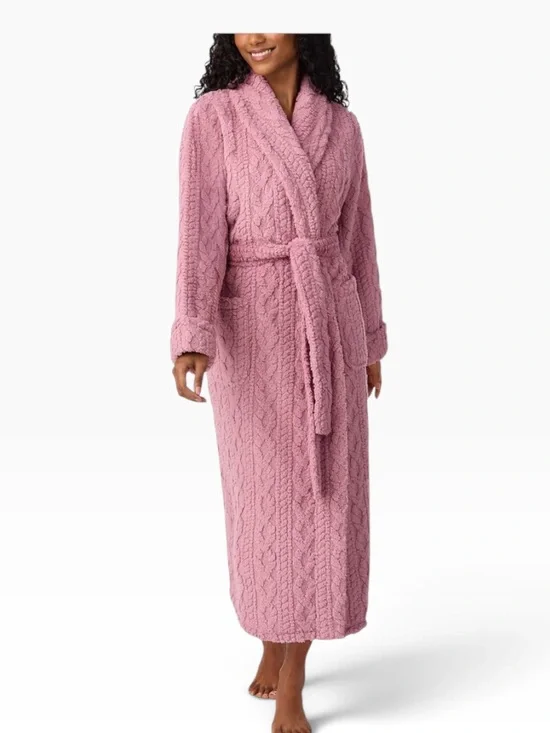 Room Service Cable Knit Cozy Wrap Robe NWOT | Medium Pink Soft Belted Lounge