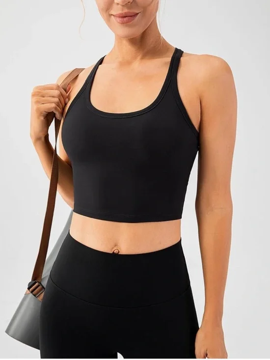 Seamless Black Crop Sports Bra Tank