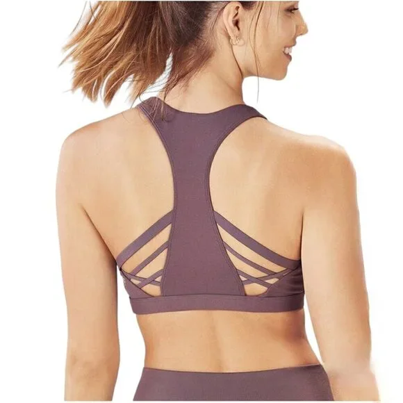 Fabletics Sports Bra Burgundy Mauve Strappy Racer Back, Small