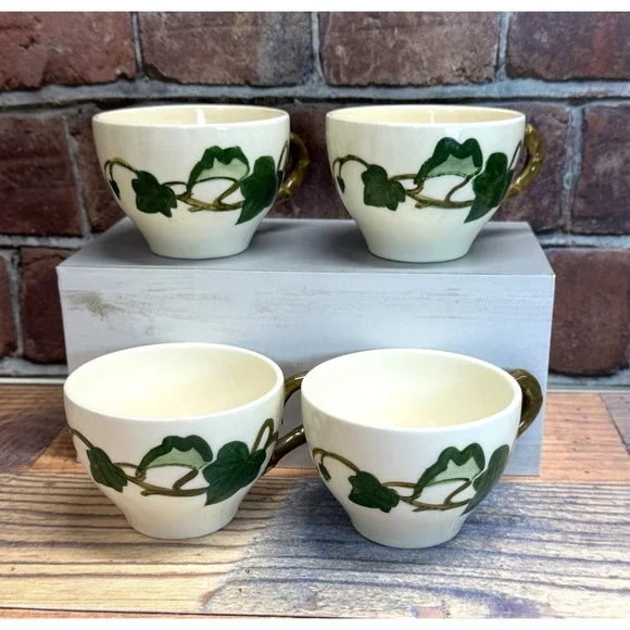 4‎ Vtg Poppytrail Metlox California Ivy Tea or Coffee Cups Hand Painted 1950 MCM