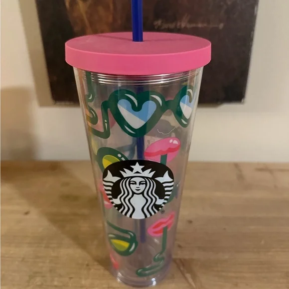 Starbucks Tumbler with Pink Lid and Heart Motif‎