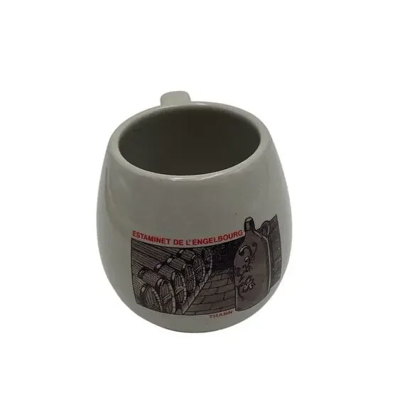 Vintage French Stoneware Mug Wine Barrel Etching 4