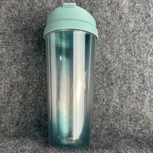 Kate Spade New York Teal Ombre Insulated Travel Tumbler Acrylic Coffee Mug Lid